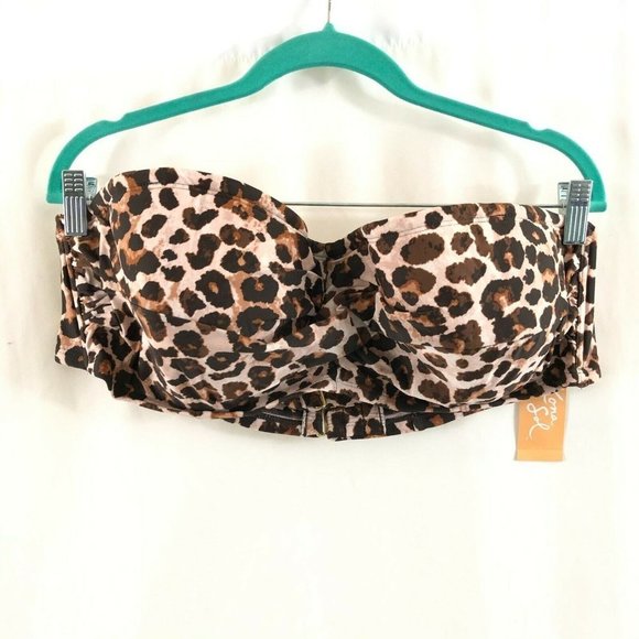 Kona Sol Bikini Top Leopard Print Underwire Spaghetti Strap Brown Tan Size 20W - Picture 1 of 4